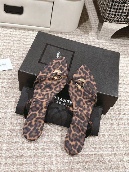 SL TANGER SLIDES LEOPARD SATIN