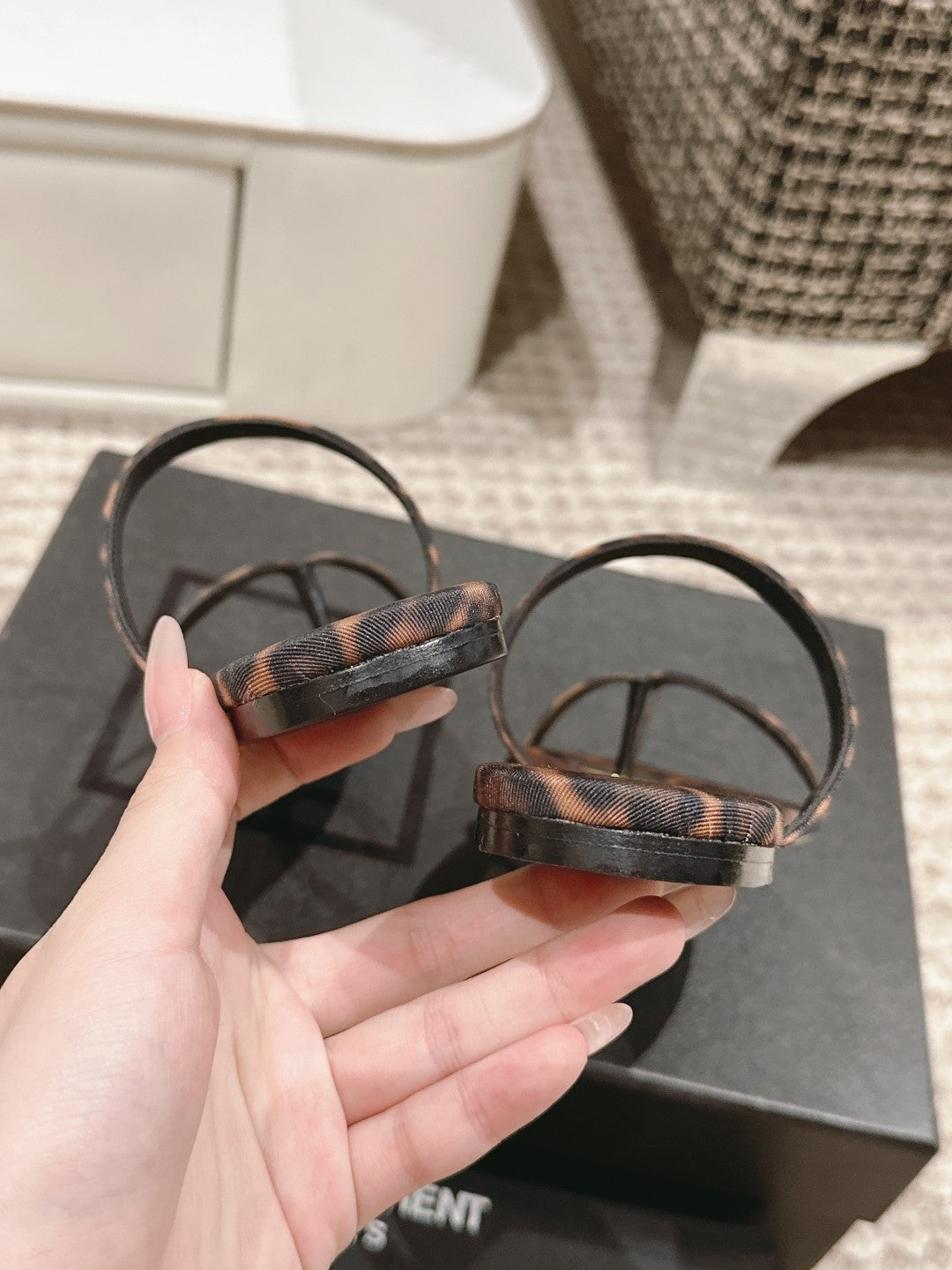 SL TANGER SLIDES LEOPARD SATIN