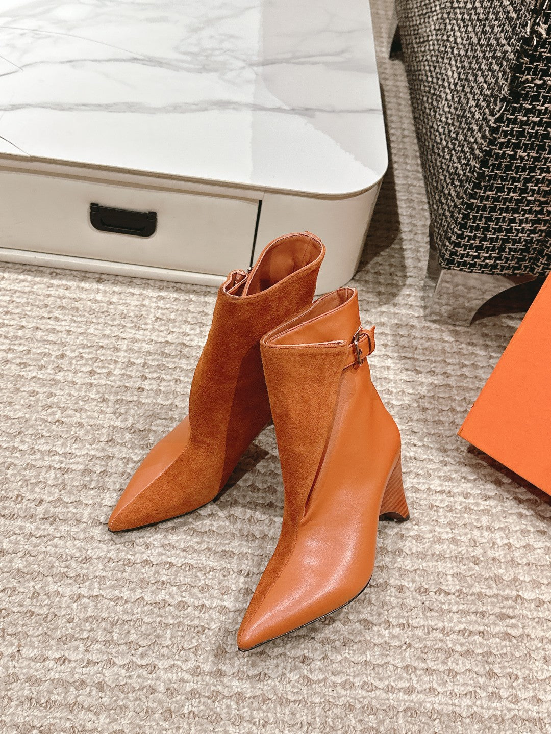 HILONA 6 CM ANKLE BOOTS IN BRONZE BROWN CALFSKIN AND SUEDE