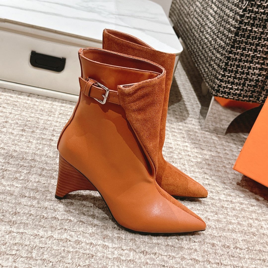 HILONA 6 CM ANKLE BOOTS IN BRONZE BROWN CALFSKIN AND SUEDE