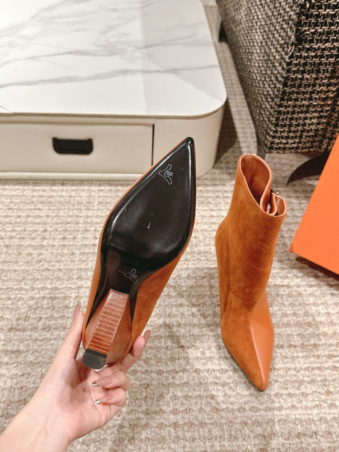 HILONA 6 CM ANKLE BOOTS IN BRONZE BROWN CALFSKIN AND SUEDE