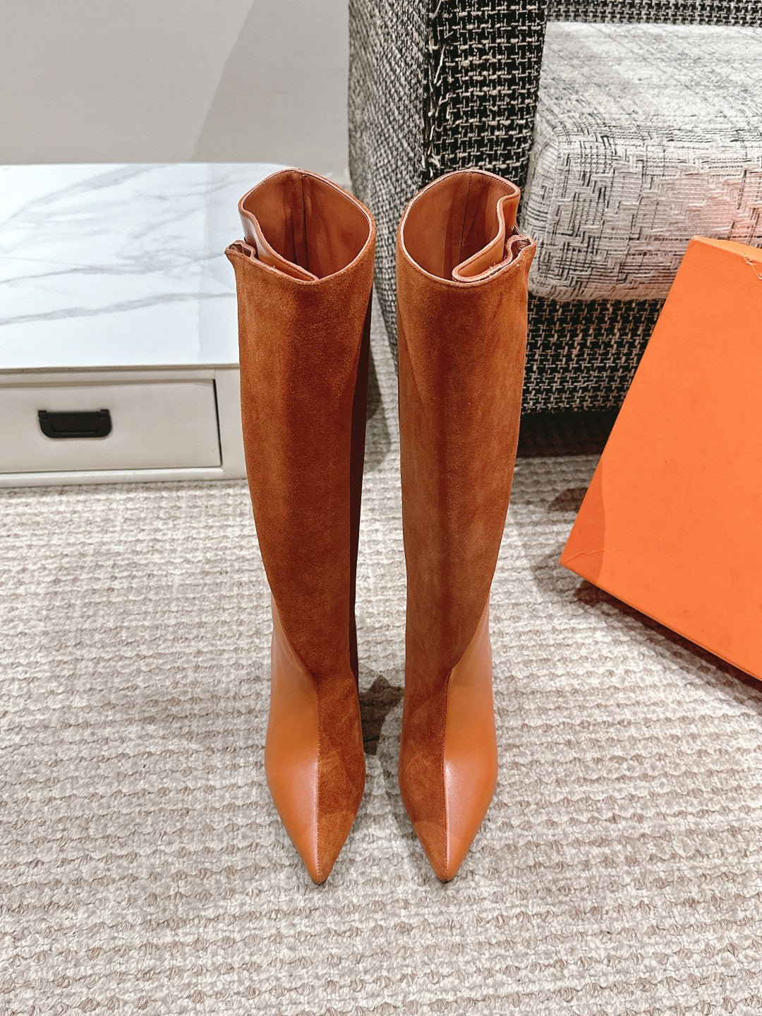 HILONA 6 CM BOOTS IN BRONZE BROWN CALFSKIN AND SUEDE
