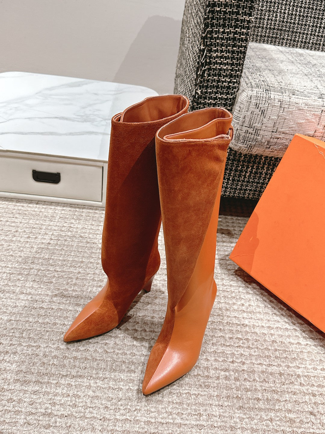 HILONA 6 CM BOOTS IN BRONZE BROWN CALFSKIN AND SUEDE