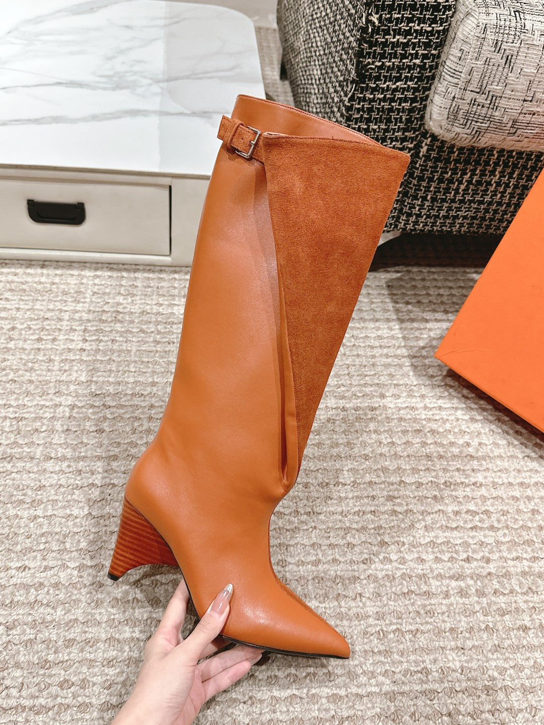 HILONA 6 CM BOOTS IN BRONZE BROWN CALFSKIN AND SUEDE
