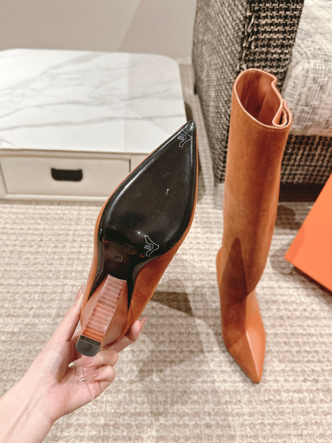 HILONA 6 CM BOOTS IN BRONZE BROWN CALFSKIN AND SUEDE