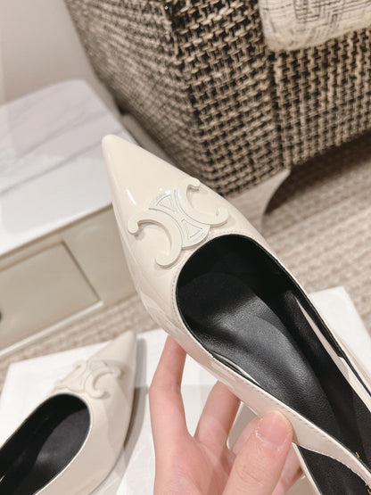HIGH SLINGBACKS 5 CM IN WHITE PATENT CALFSKIN