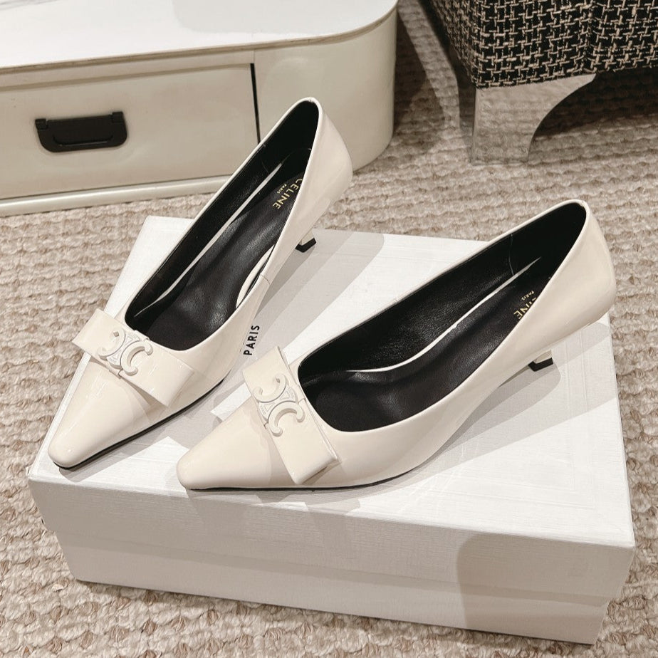 TRIOMPHE HIGH PUMP 5 CM IN WHITE PATENT CALFSKIN