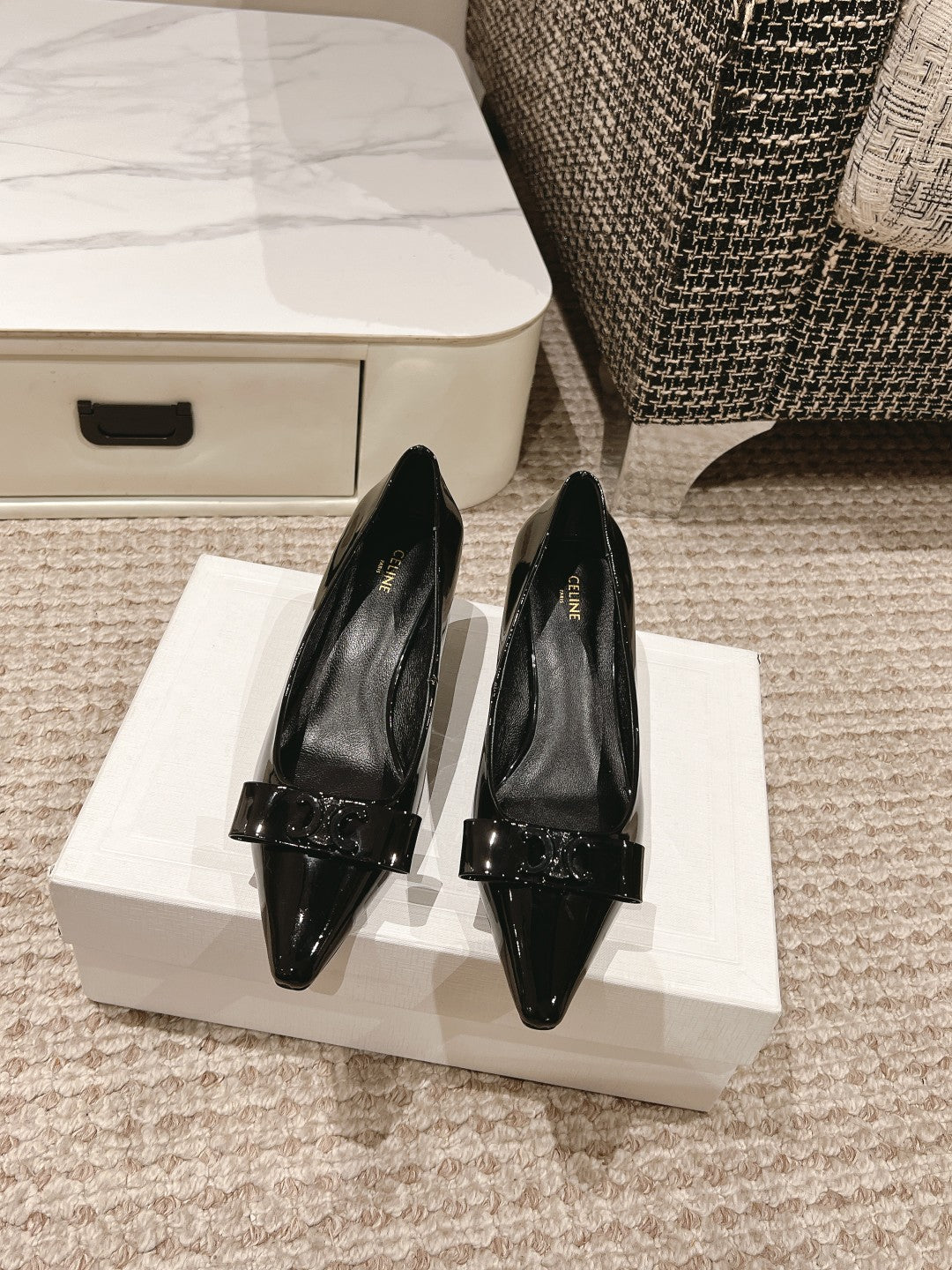 TRIOMPHE HIGH PUMP 5 CM IN BLACK PATENT CALFSKIN