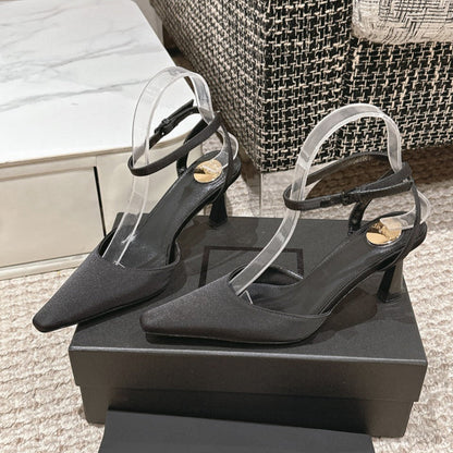 HIGH-HEELED SLINGBACKS SANDAL 7 CM IN BLACK SILK