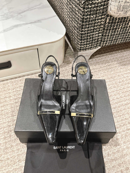 HIGH HEEL 7 CM SLINGBACK IN BLACK PATENT CALFSKIN