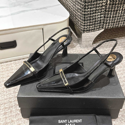 HIGH HEEL 7 CM SLINGBACK IN BLACK PATENT CALFSKIN