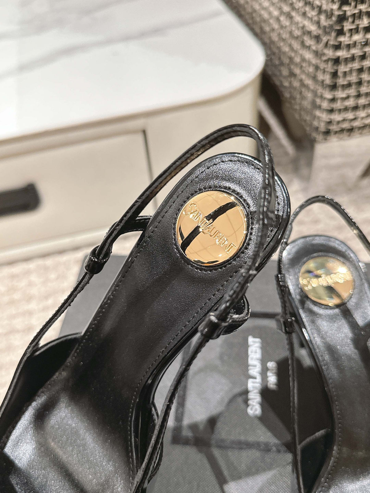HIGH HEEL 7 CM SLINGBACK IN BLACK PATENT CALFSKIN