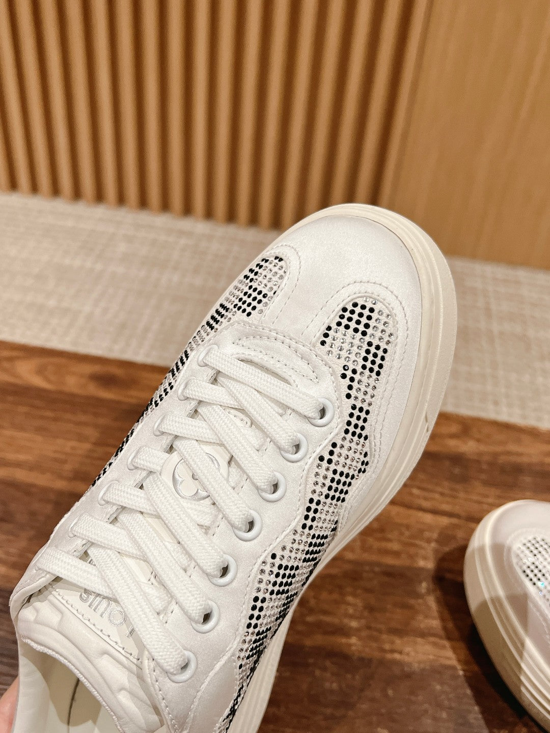 LV GROOVY SNEAKER IN WHITE DAMIER STRASS AND CALFSKIN