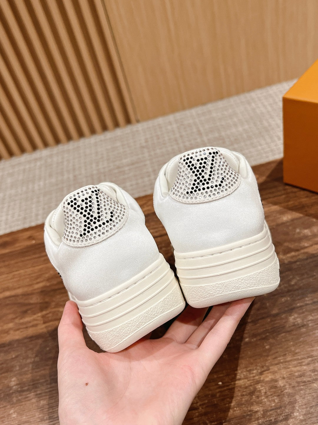 LV GROOVY SNEAKER IN WHITE DAMIER STRASS AND CALFSKIN
