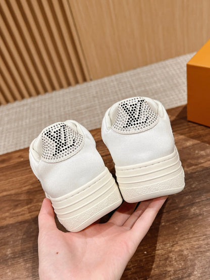 LV GROOVY SNEAKER IN WHITE DAMIER STRASS AND CALFSKIN