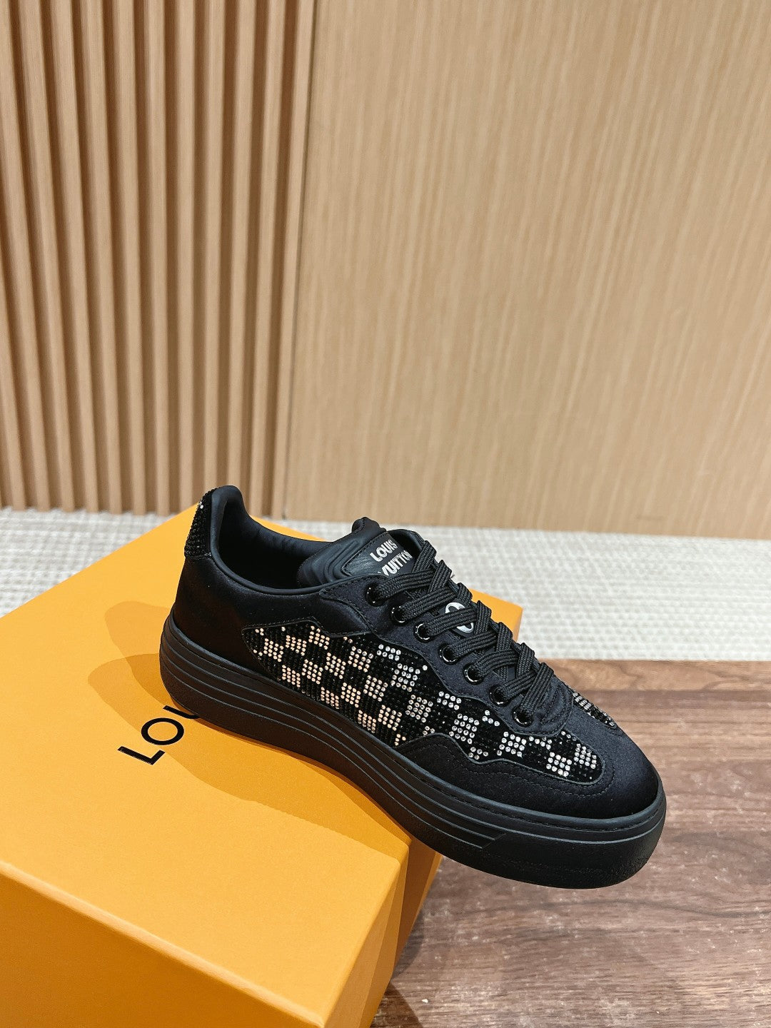 LV GROOVY SNEAKER IN BLACK DAMIER STRASS AND CALFSKIN