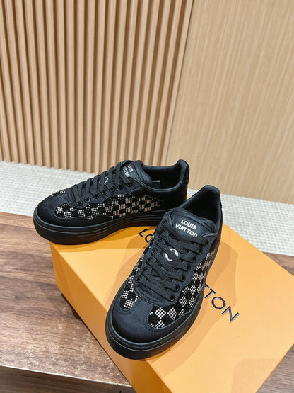 LV GROOVY SNEAKER IN BLACK DAMIER STRASS AND CALFSKIN