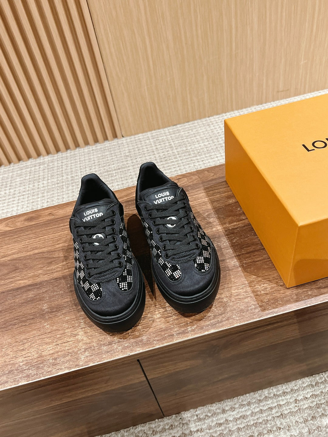 LV GROOVY SNEAKER IN BLACK DAMIER STRASS AND CALFSKIN