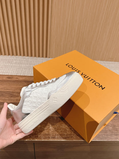 LV TRAINER SNEAKER IN SILVER MIX WHITE EMBOSSED CALFSKIN