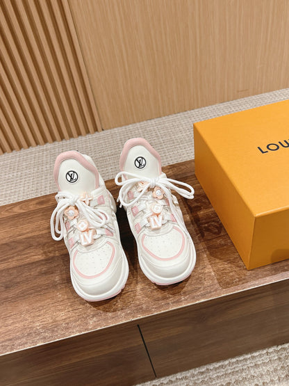 LV ARCHLIGHT SNEAKER IN WHITE MIX LIGHT PINK EMBOSSED CALFSKIN