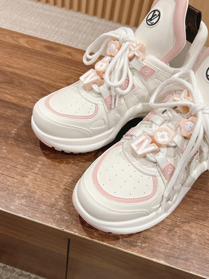 LV ARCHLIGHT SNEAKER IN WHITE MIX LIGHT PINK EMBOSSED CALFSKIN