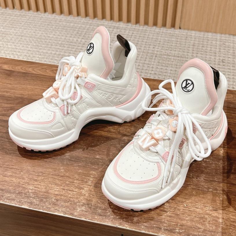 LV ARCHLIGHT SNEAKER IN WHITE MIX LIGHT PINK EMBOSSED CALFSKIN