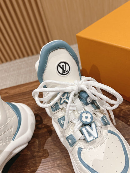 LV ARCHLIGHT SNEAKER IN WHITE MIX SKY BLUE EMBOSSED CALFSKIN