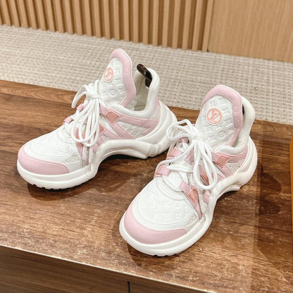 LV ARCHLIGHT SNEAKER IN WHITE MIX BABY PINK EMBOSSED CALFSKIN