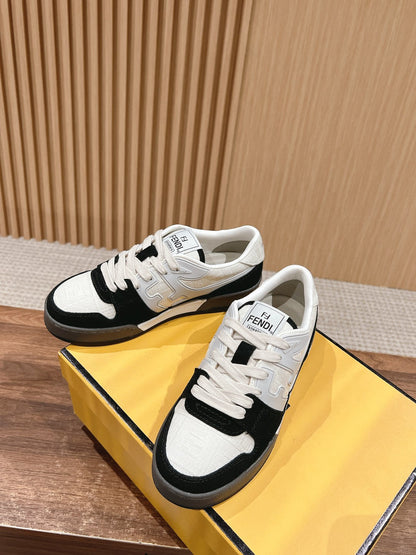 FENDI MATCH TRAINER IN BLACK MIX WHITE CALFSKIN AND HIGH-DENSIITY FABRIC