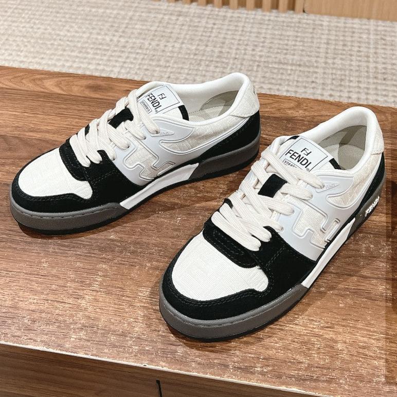 FENDI MATCH TRAINER IN BLACK MIX WHITE CALFSKIN AND HIGH-DENSIITY FABRIC
