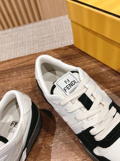 FENDI MATCH TRAINER IN BLACK MIX WHITE CALFSKIN AND HIGH-DENSIITY FABRIC