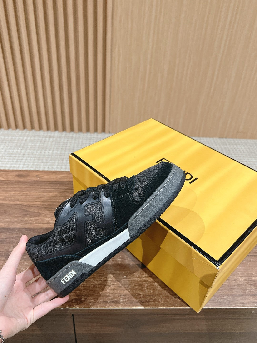 FENDI MATCH TRAINER IN BLACK CALFSKIN AND HIGH-DENSIITY FABRIC