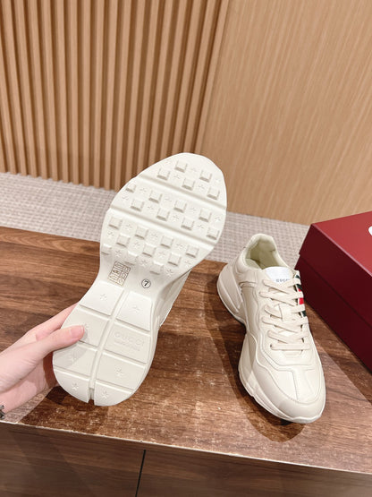 GG RHYTON TRAINER WHITE CALFSKIN WITH WEB LOGO