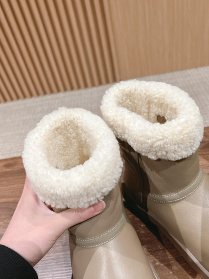 SNAP ANKLE BOOT IN KHAKI BROWN LAMBSKIN AND SHEARLING LINING
