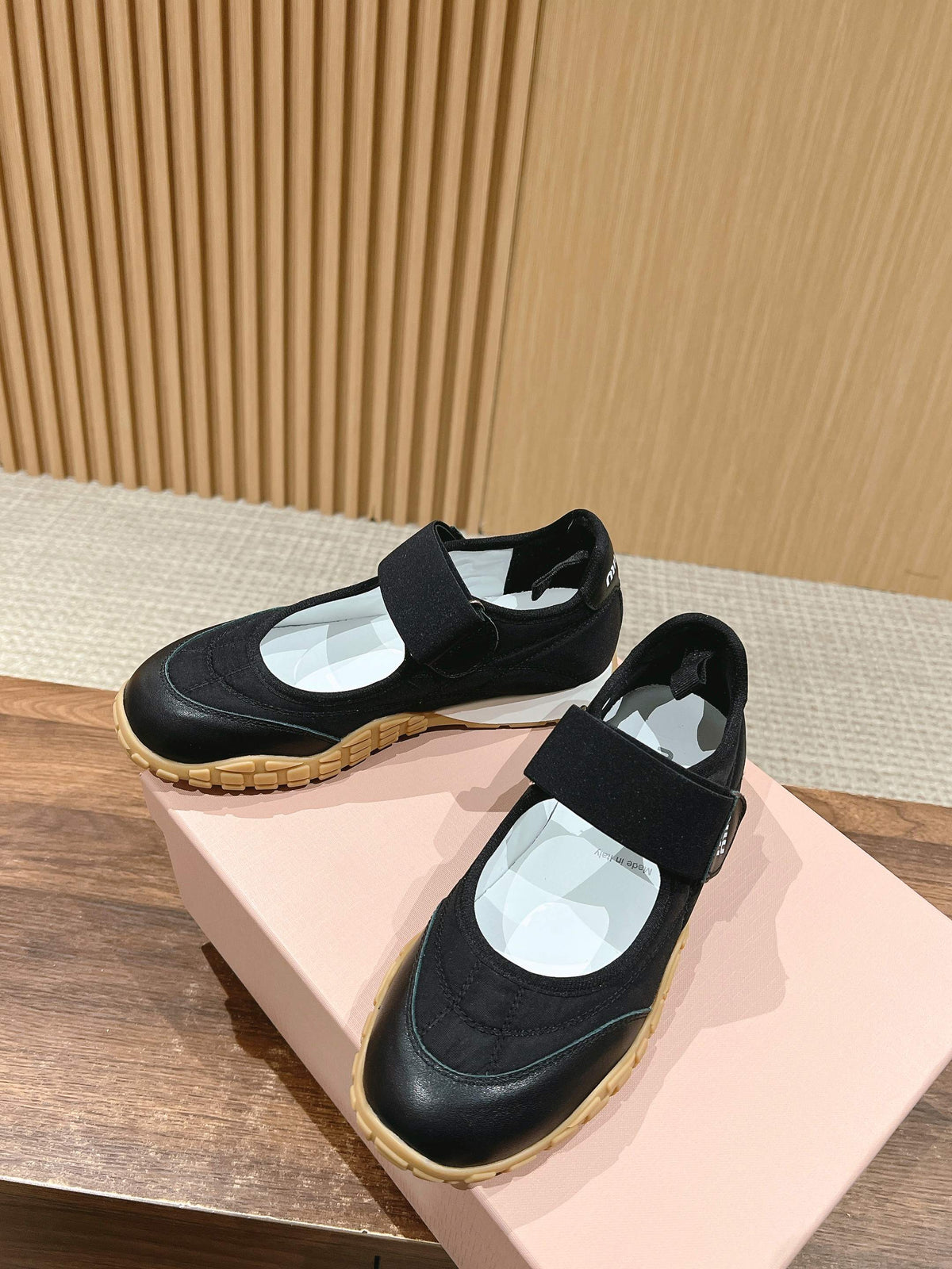 BALLET SHOES IN BLACK LAMBSKIN AND FABRIC ANTI-SLIP RUBBER SOLE