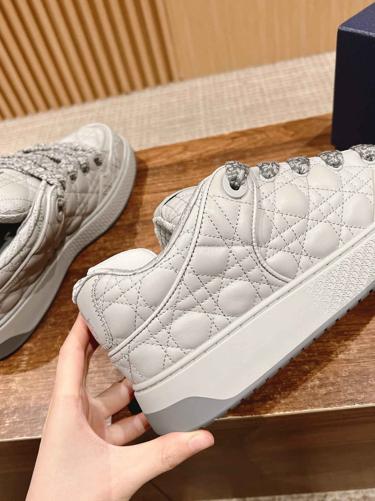 BY ERL B9S SKATER SNEAKER IN PALE GRAY CANNAGE LAMBSKIN