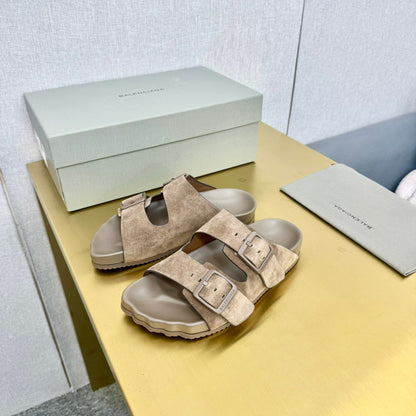 BIRKENSTOCK SLIPPERS IN LIGHT BROWN SUEDE