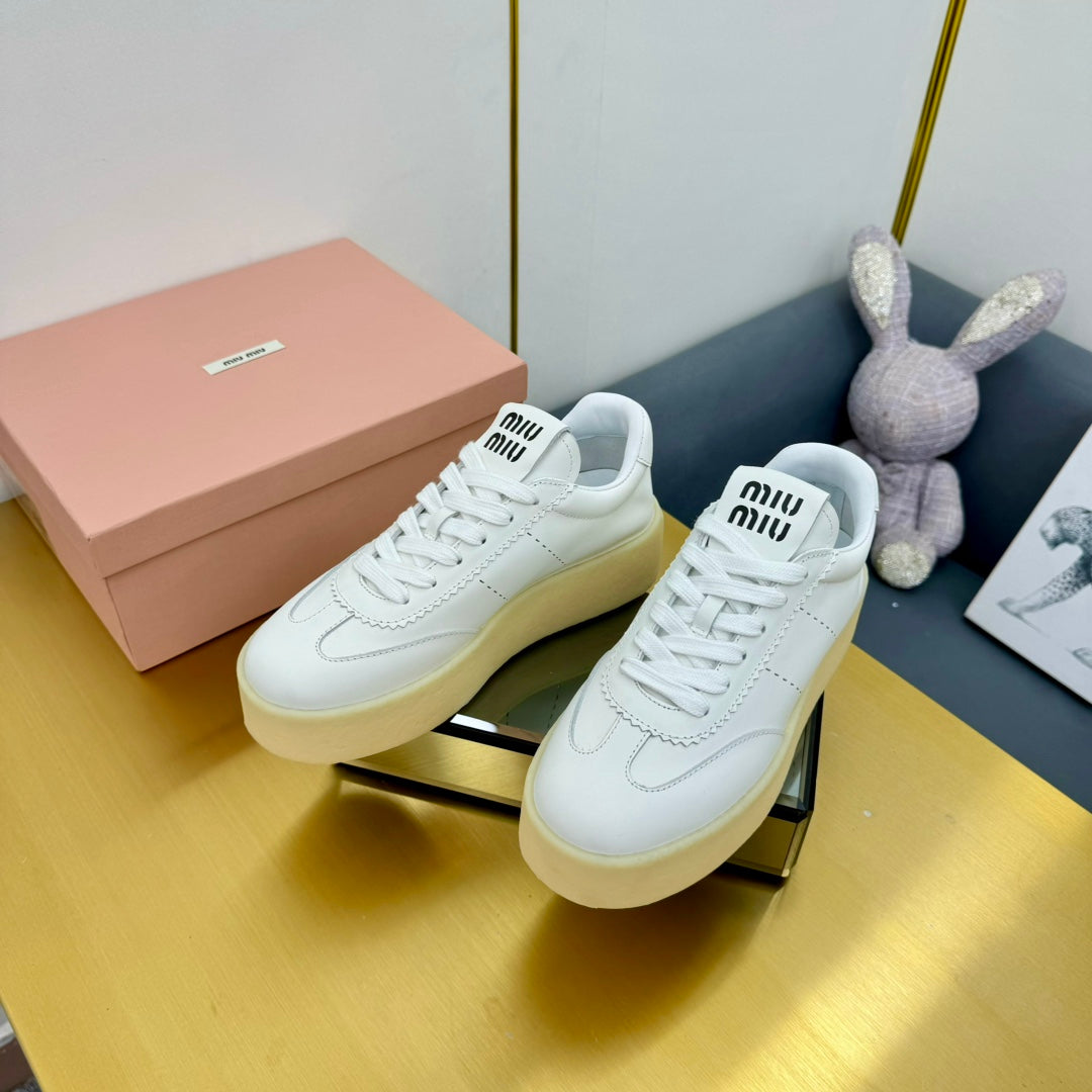THICK-SOLED RETRO SNEAKERS IN WHITE SMOOTH LAMBSKIN