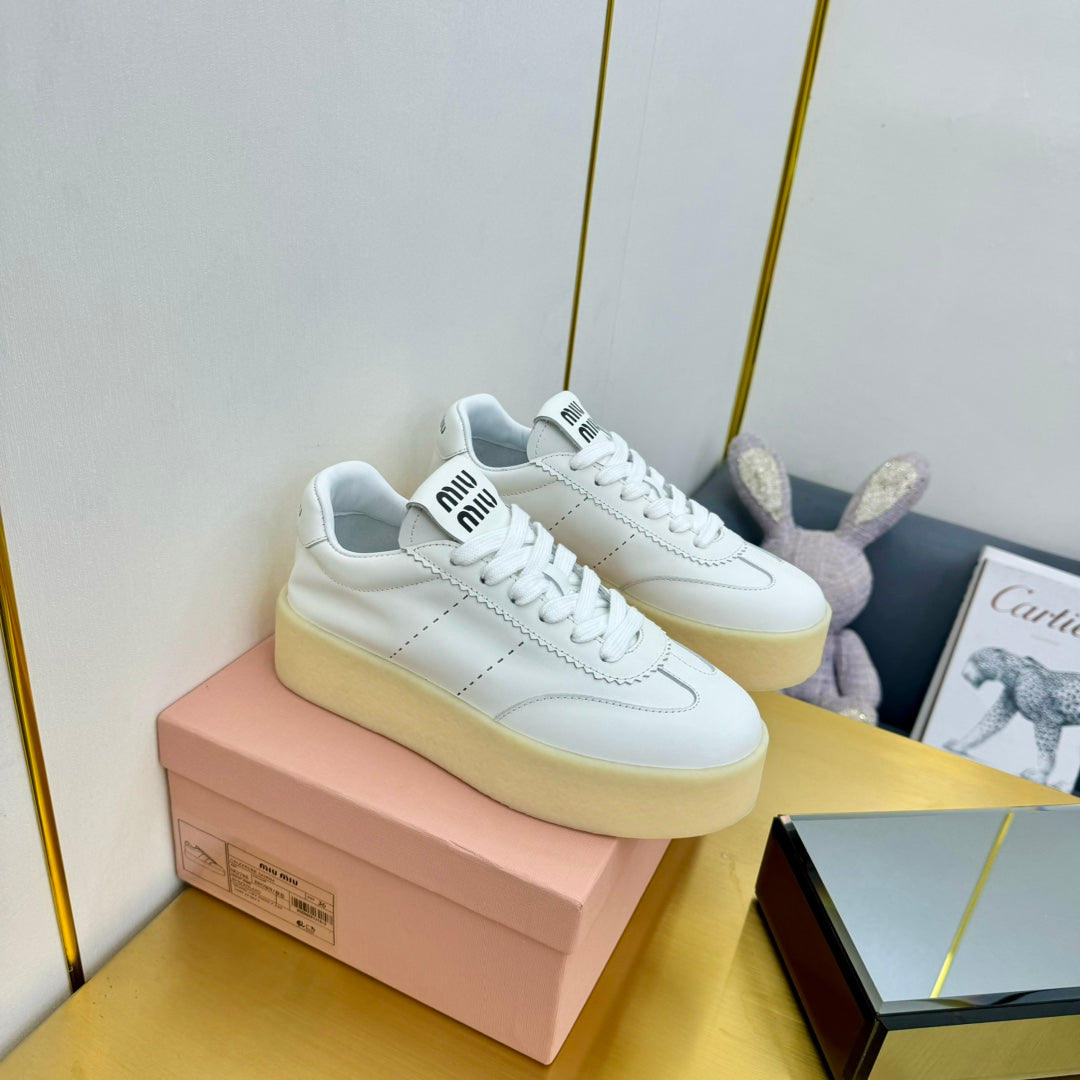 THICK-SOLED RETRO SNEAKERS IN WHITE SMOOTH LAMBSKIN