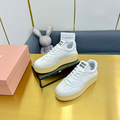 THICK-SOLED RETRO SNEAKERS IN WHITE SMOOTH LAMBSKIN