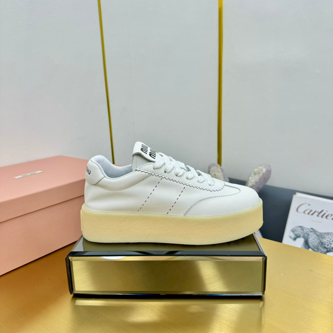 THICK-SOLED RETRO SNEAKERS IN WHITE SMOOTH LAMBSKIN