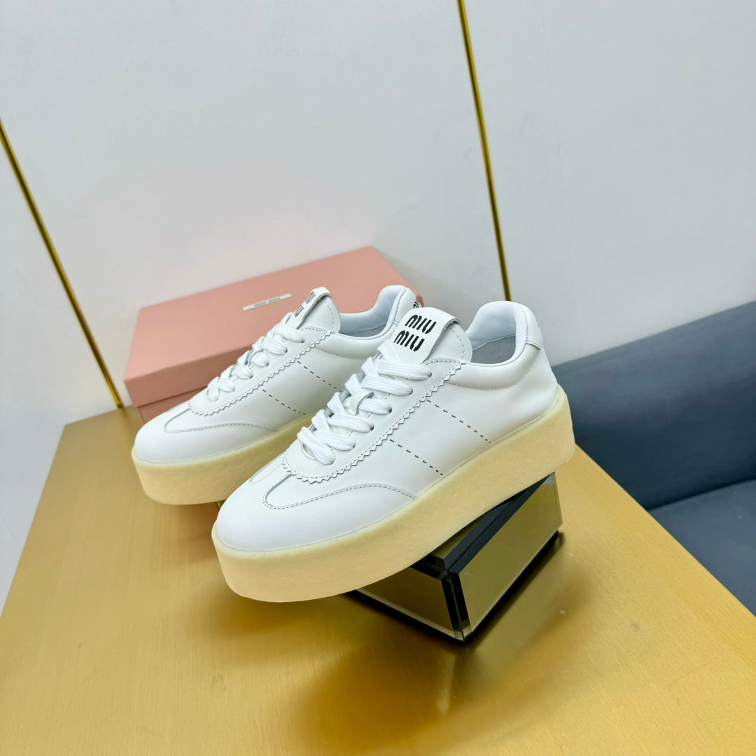 THICK-SOLED RETRO SNEAKERS IN WHITE SMOOTH LAMBSKIN