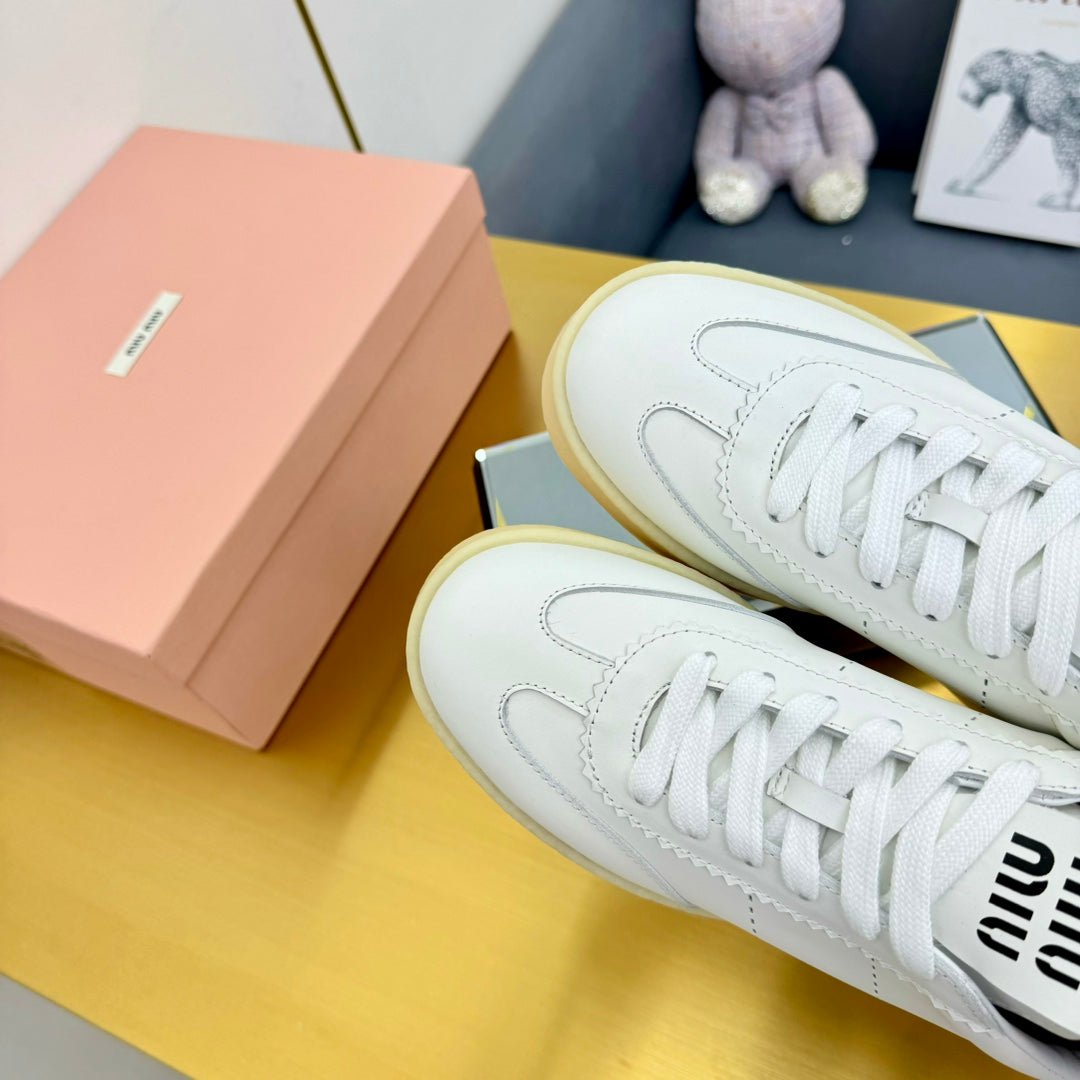 THICK-SOLED RETRO SNEAKERS IN WHITE SMOOTH LAMBSKIN