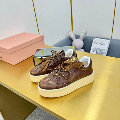THICK-SOLED RETRO SNEAKERS IN BROWN SMOOTH LAMBSKIN