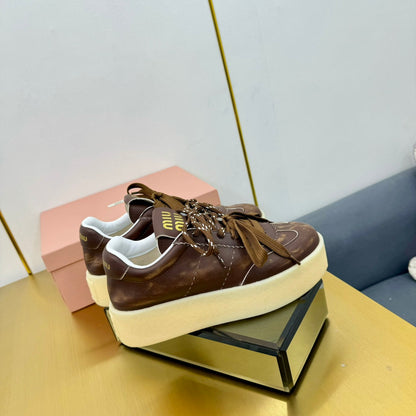 THICK-SOLED RETRO SNEAKERS IN BROWN SMOOTH LAMBSKIN
