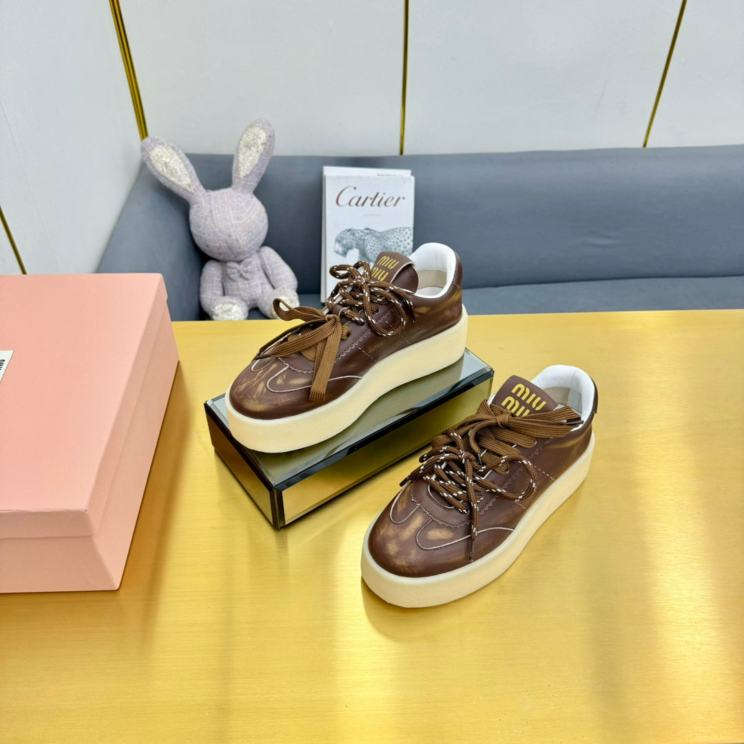 THICK-SOLED RETRO SNEAKERS IN BROWN SMOOTH LAMBSKIN