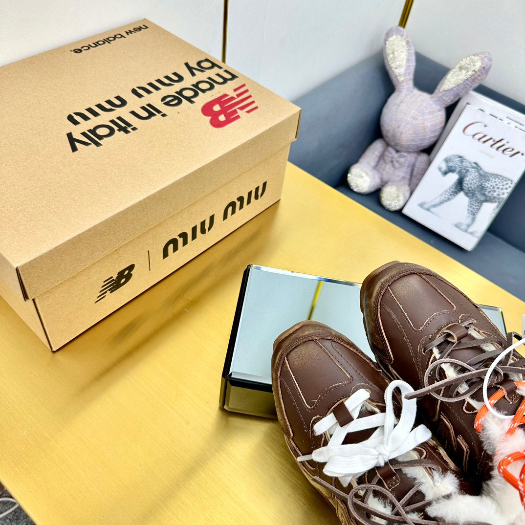 MIUxNB 530 SNEAKER MULES IN BROWN CALFSKIN SHEARLING