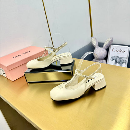 T-STRAPS SLINGBACK PUMPS IN CREAM SMOOTH LAMBSKIN