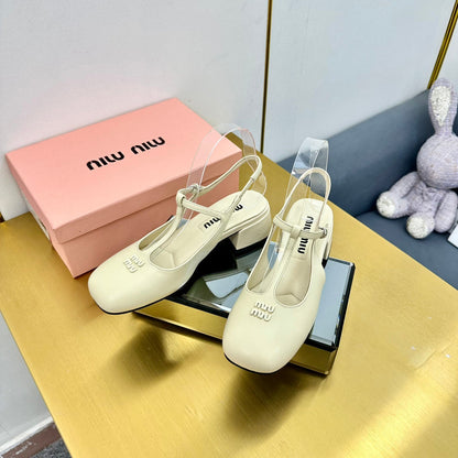 T-STRAPS SLINGBACK PUMPS IN CREAM SMOOTH LAMBSKIN