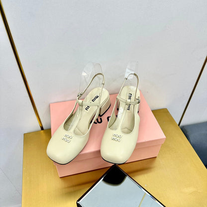 T-STRAPS SLINGBACK PUMPS IN CREAM SMOOTH LAMBSKIN